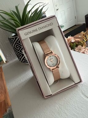 Genuine Diamond Faceted Bezel Adjustable Mesh Watch